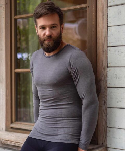 Męska koszulka z długim rękawem z wełną merino COMFORT WOOL